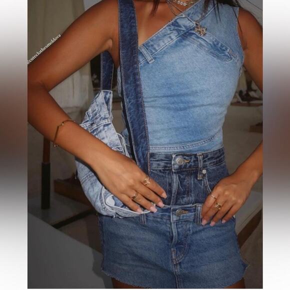 Zara Blue ZW ASYMMETRIC DENIM TOP Size Small - Picture 1 of 10